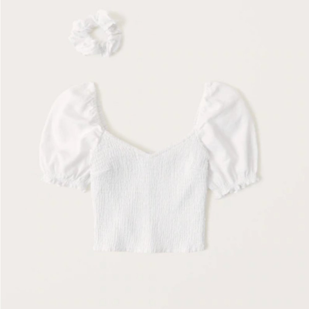 NWT Abercrombie Smocked Puff Sleeve Linen Top